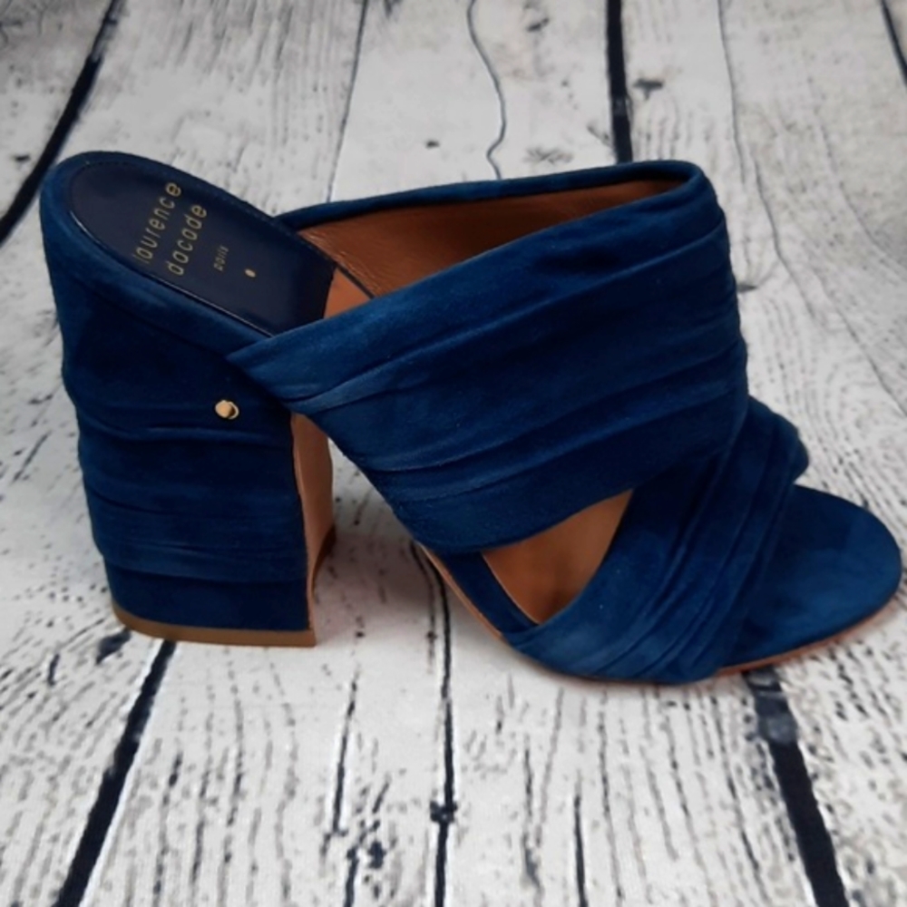 NWB Laurence Dacade Paris Suede Printed Slides Paris Blue size 5 (38)